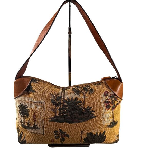 Tommy Bahama Palm Tree Purses Vintage Carpet Shoulder Bag Leather Trim Island